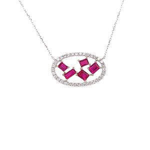 14KWY RUBY BAGUETTE/OCTAGON PENDANT