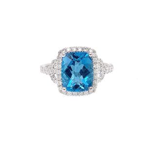 14KW BLUE TOPAZ CUSHION RING