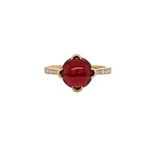 14KY RED GARNET ROUND CABS RING