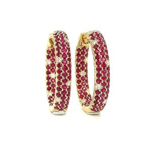 14KW RUBY  HOOP EARRING