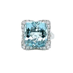 14KW AQUAMARINE CUSHION RING