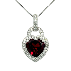 14KW RED GARNET HEART SHAPE PENDANT