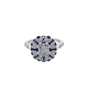 18KW ILLUSION DIAMOND AND SAPPHIRE RING