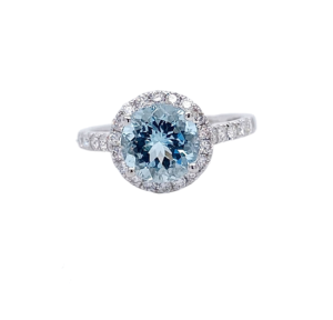 14KW AQUAMARINE ROUND RING
