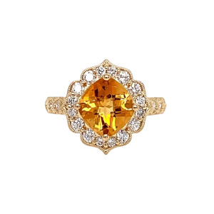 14KY CITRINE CUSHION RING