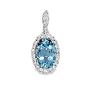 14KW AQUAMARINE OVAL PENDANT