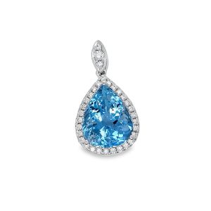 14KW AQUAMARINE PEARS PENDANT