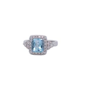 14KW AQUAMARINE CUSHION RING