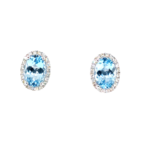 14KW AQUAMARINE OVAL EARRING