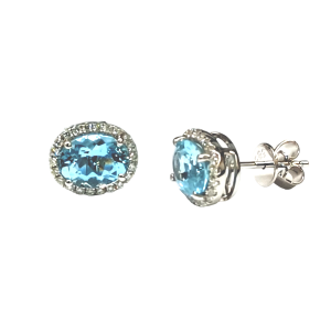 14KW AQUAMARINE OVAL EARRING