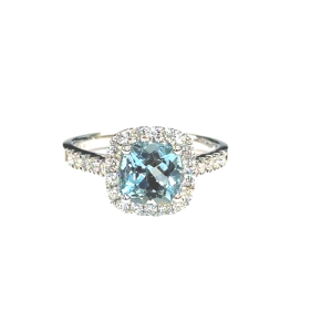 14KW AQUAMARINE CUSHION RING