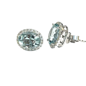 14KW AQUAMARINE OVAL EARRING