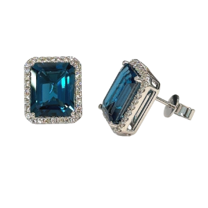 14KW LONDON BLUE TOPAZ OCTAGON EARRINGS